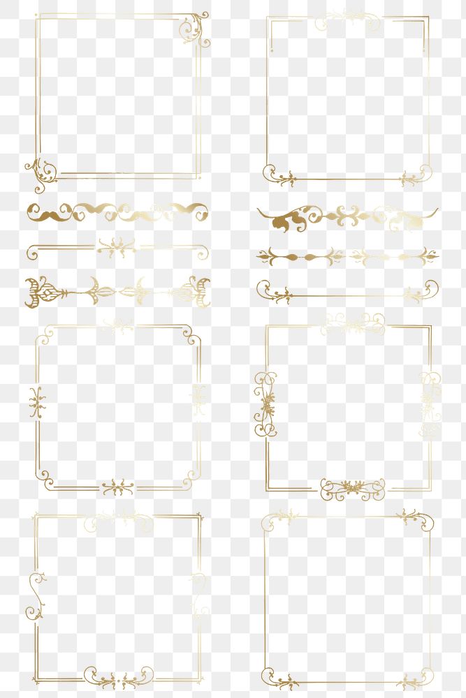 Gold vintage frame png ornament divider set, remix from The Model Book of Calligraphy Joris Hoefnagel and Georg Bocskay