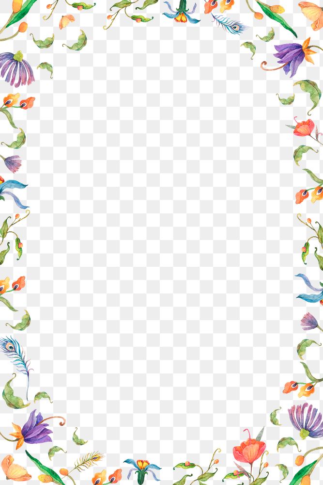 Png watercolor flower frame with transparent background