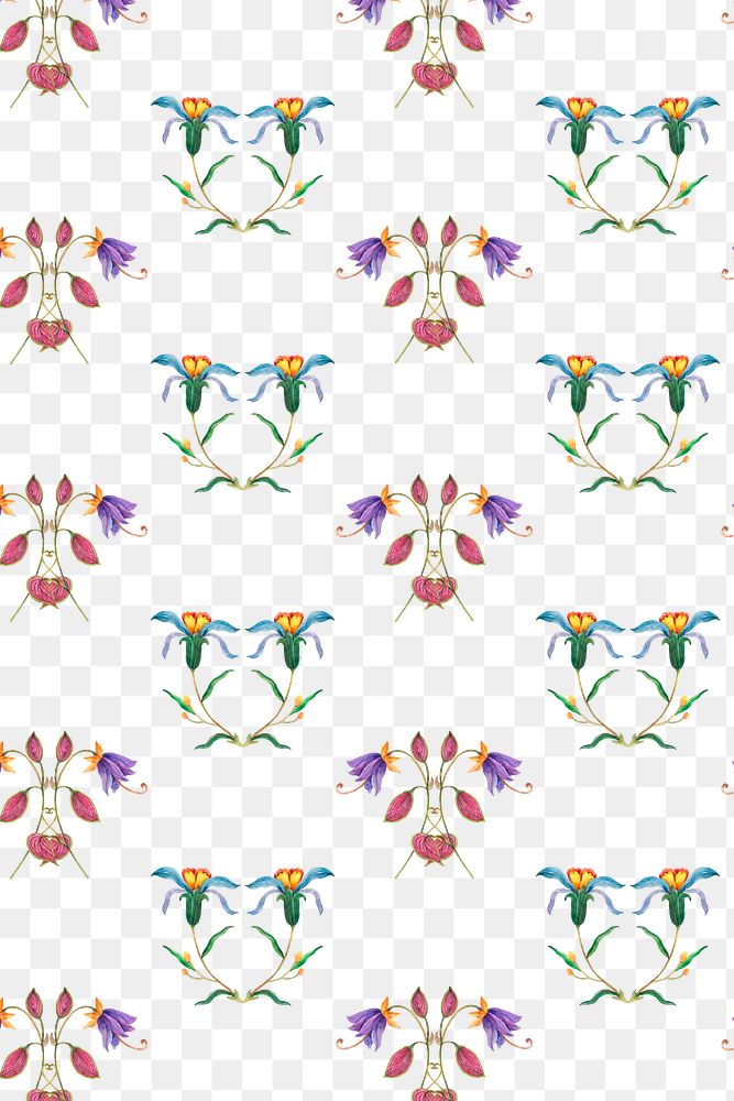 Png watercolor colorful flower pattern with transparent background