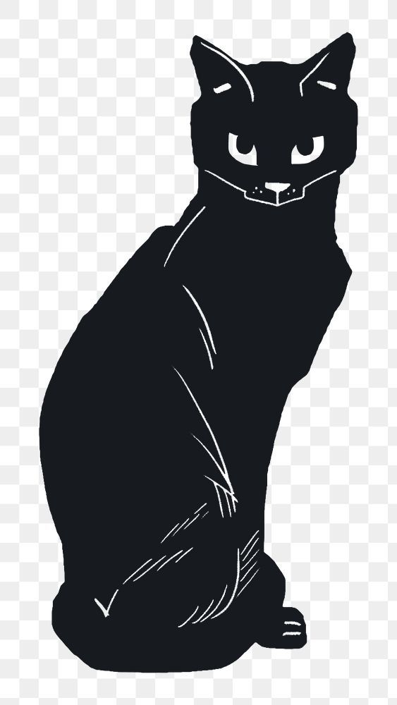 Black cat stencil pattern png sticker drawing collection