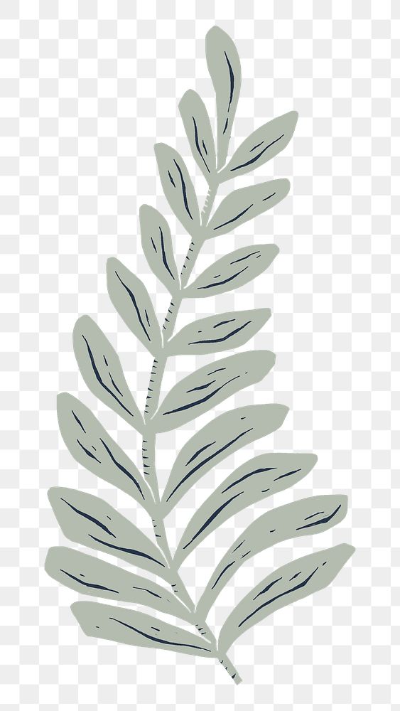 Vintage gray leaves png plant sticker linocut
