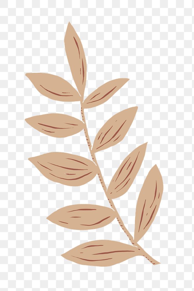 Retro beige leaves png plant sticker linocut