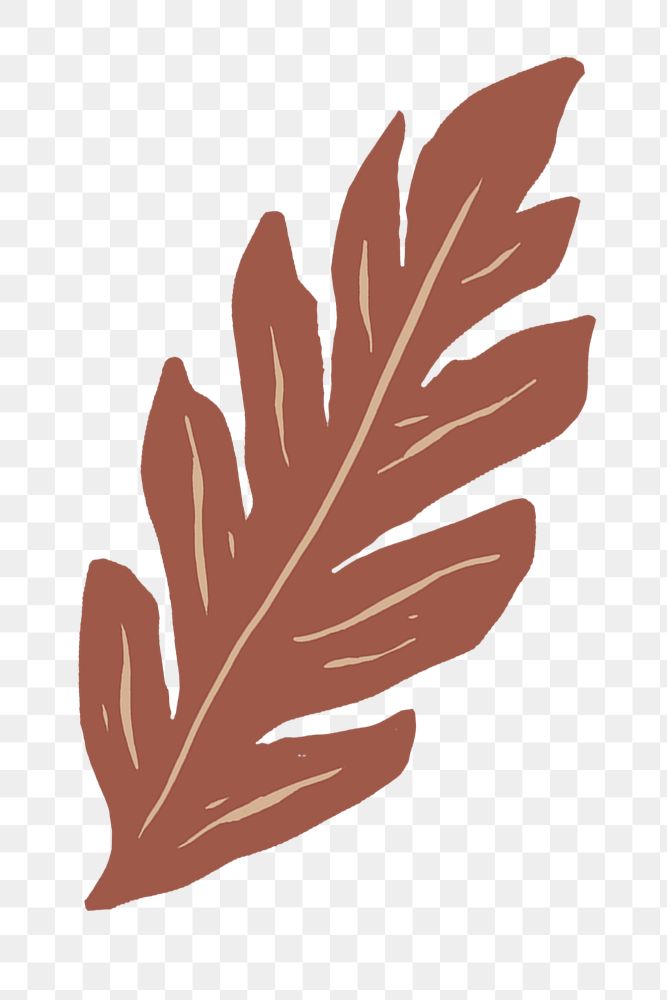 Vintage brown leaves png sticker plant linocut style