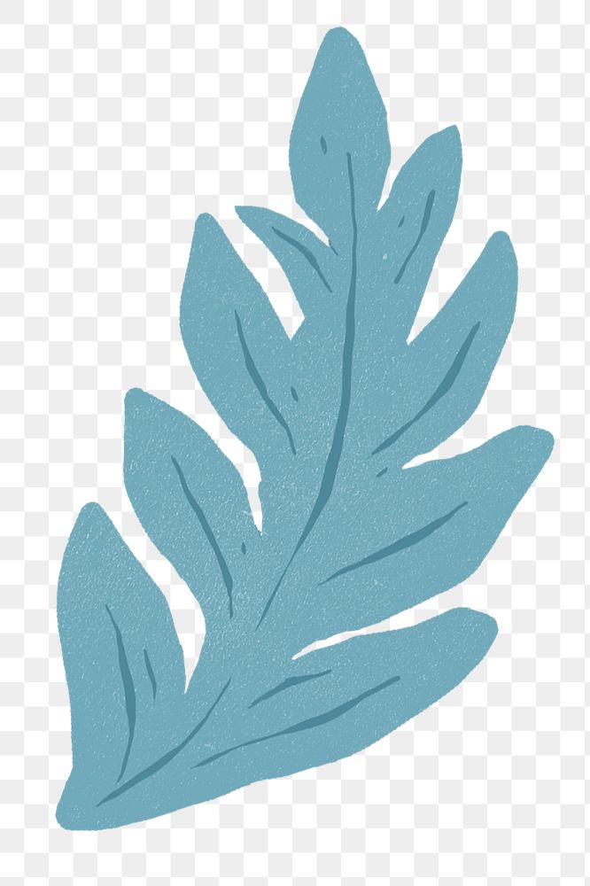 Vintage steel blue leaves png sticker linocut style illustration