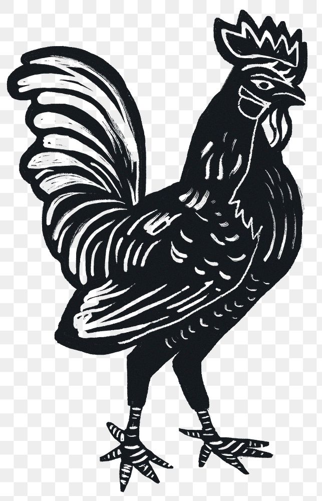 Rooster black png bird sticker hand drawn clipart