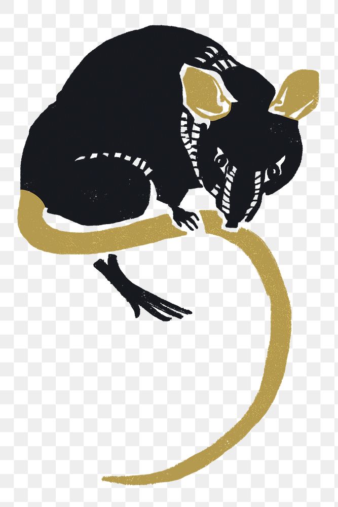 Vintage black rat png animal sticker stencil painting