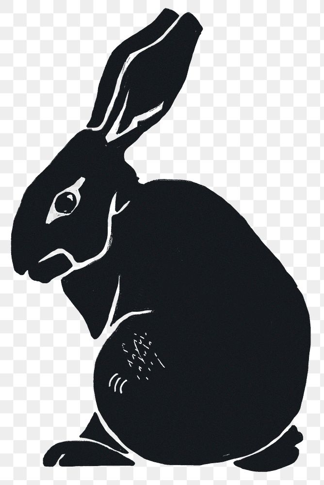 Vintage rabbit png animal sticker linocut stencil pattern clipart