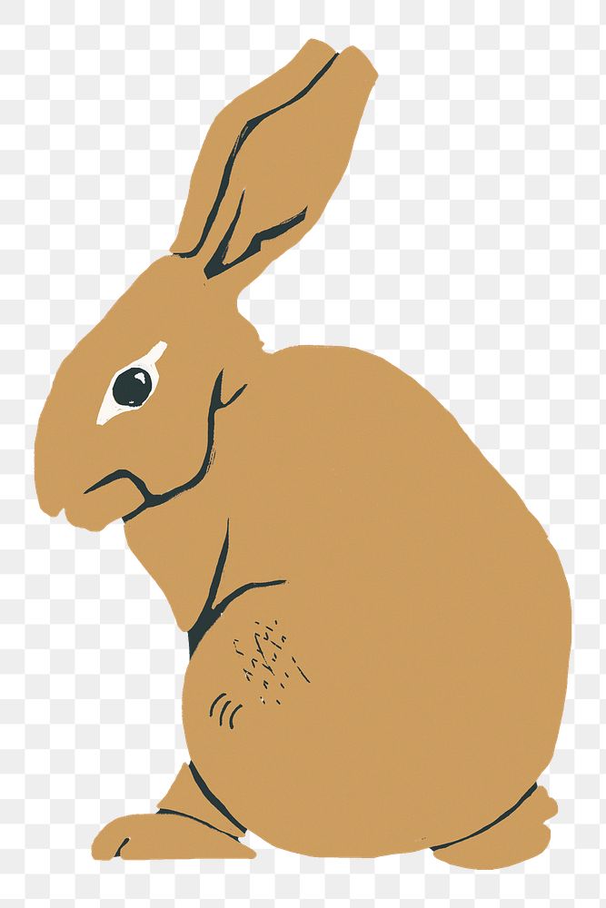 Vintage linocut tan rabbit png animal sticker hand drawn