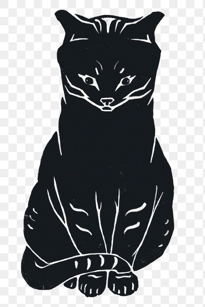 Black cat stencil pattern png sticker drawing set