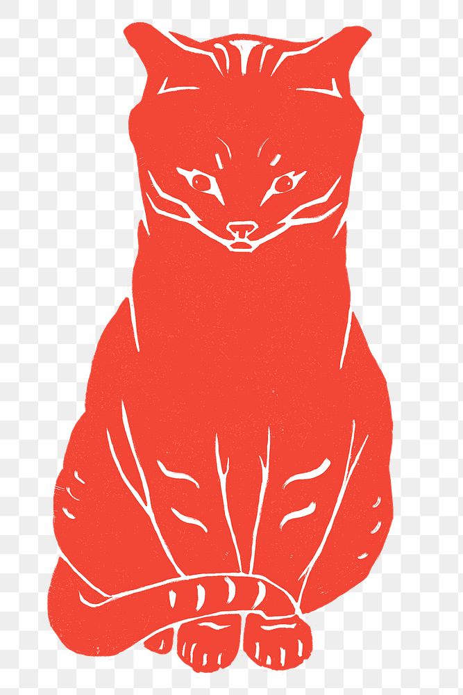 Vintage red cat png animal sticker hand drawn