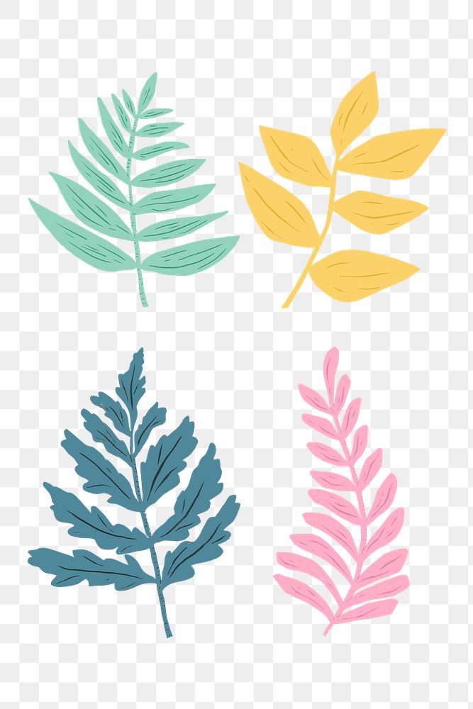 Vintage linocut leaves png sticker hand drawn collection