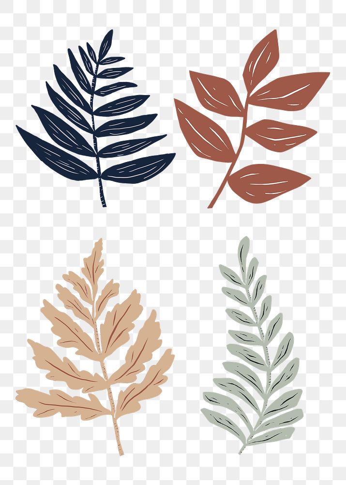 Vintage leaves png plant sticker stencil pattern set