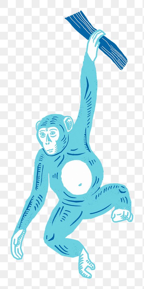 Retro light blue monkey png sticker drawing clipart