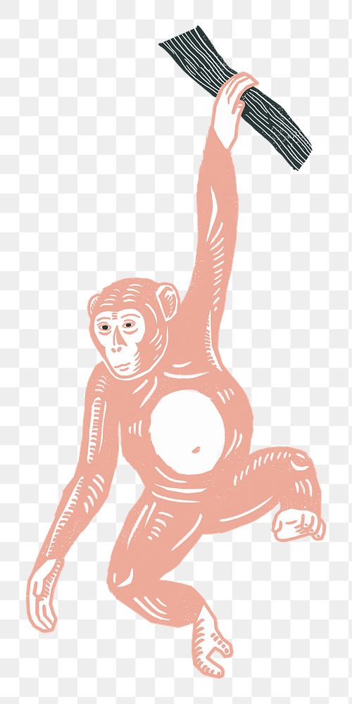 Peach monkey png sticker animal vintage stencil pattern