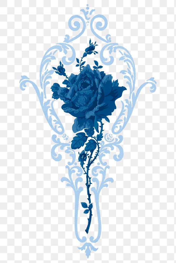 Blue rose ornamental png vintage sticker