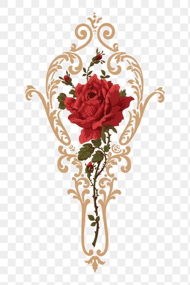 Red rose ornamental png vintage sticker