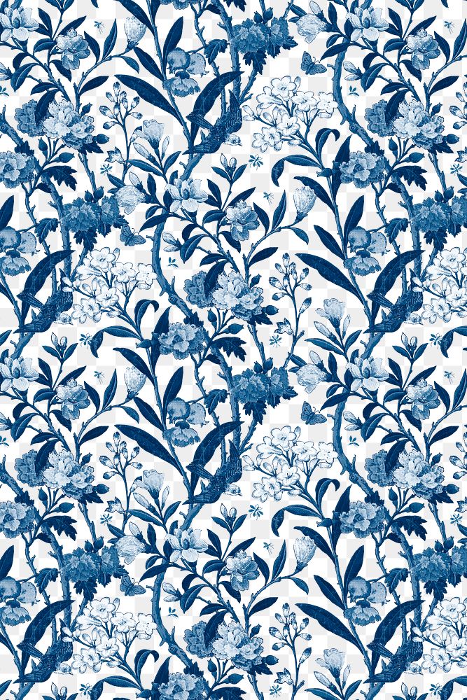 Png blue floral pattern transparent background