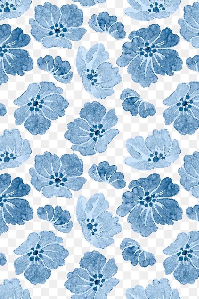 Png blue wild rose botanical pattern transparent background
