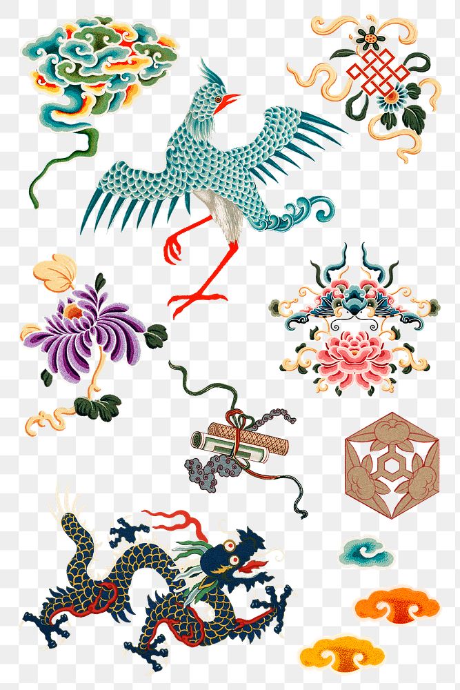 Chinese art png decorative ornament set