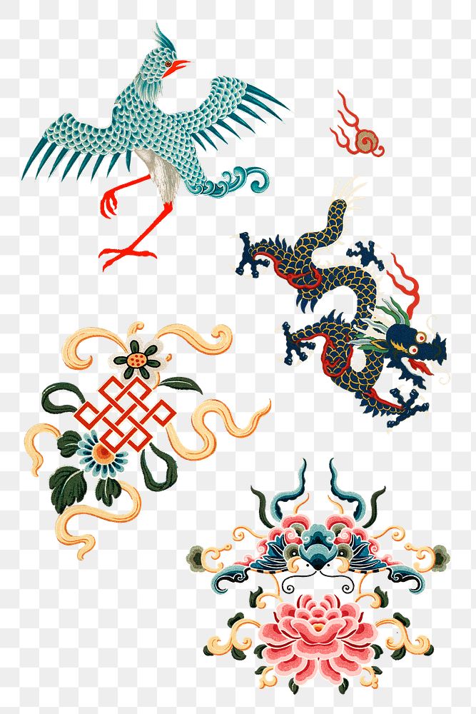 Chinese art png symbols decorative ornament set