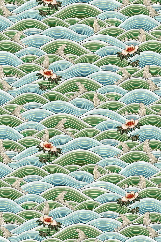 Png green wave Chinese art pattern background