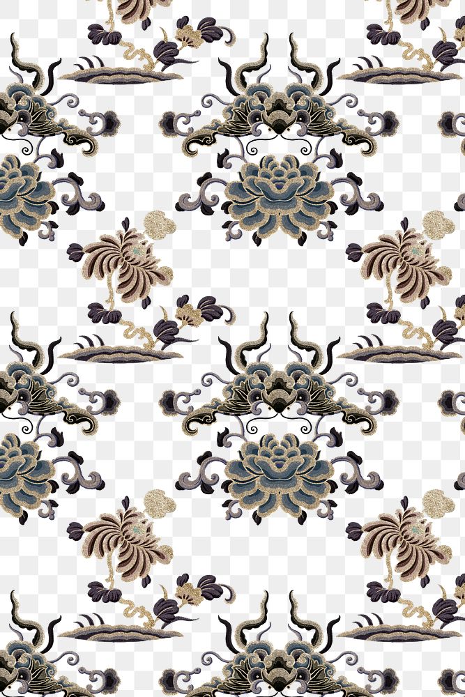 Chinese art flower pattern png botanical background