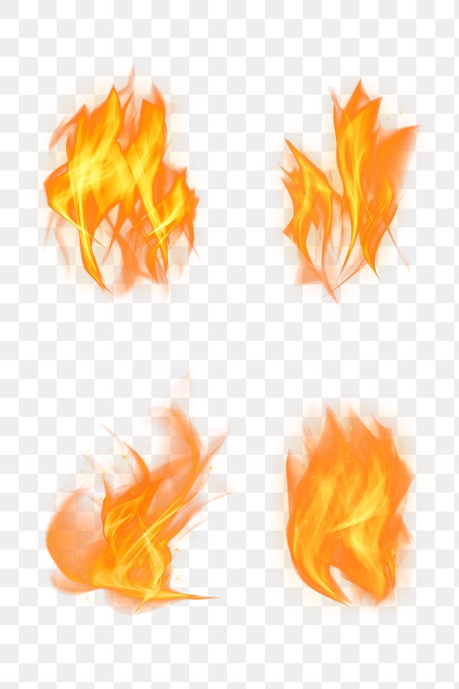 Png retro fire flame graphic element set