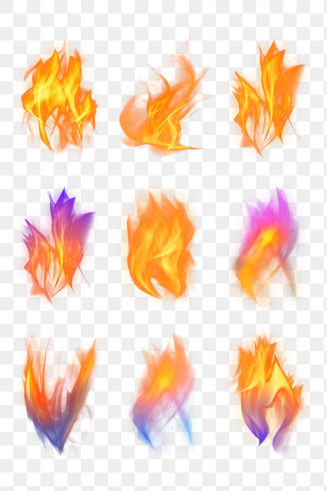 Png retro fire flame transparent graphic element set