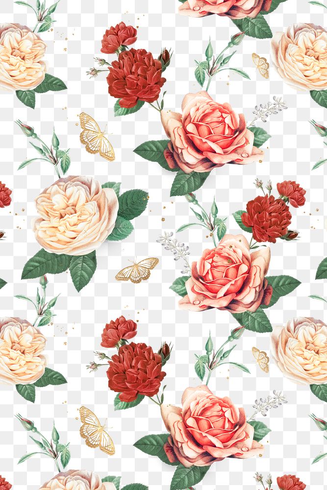 Elegant roses Valentines pattern png transparent background