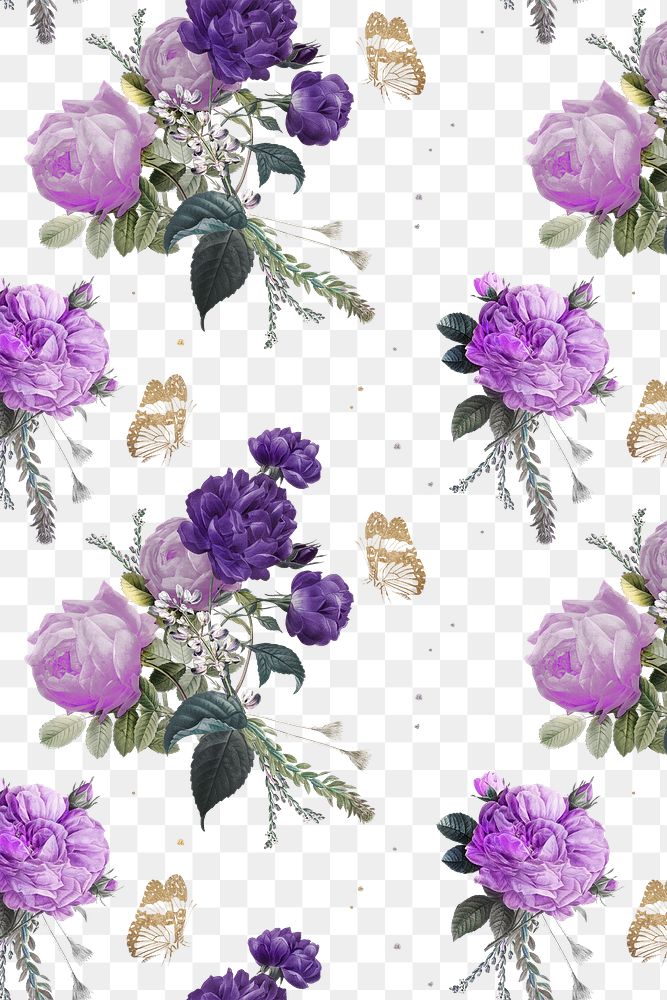 Purple garden roses png floral pattern watercolor vintage