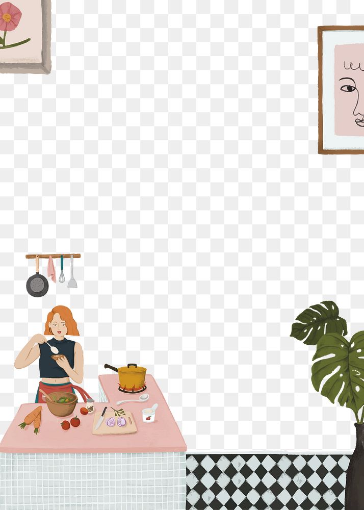 Hand drawn woman cooking png transparent background cute drawing