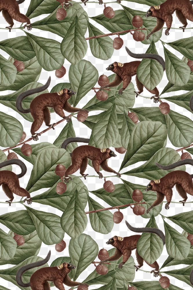 Jungle png lemur pattern background vintage animal illustration