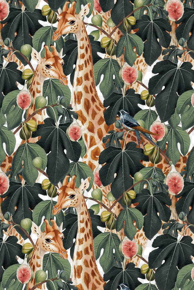 Jungle giraffe png pattern background | Premium PNG - rawpixel