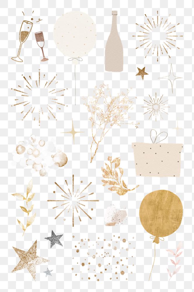 Glittery new year decoration png sticker set