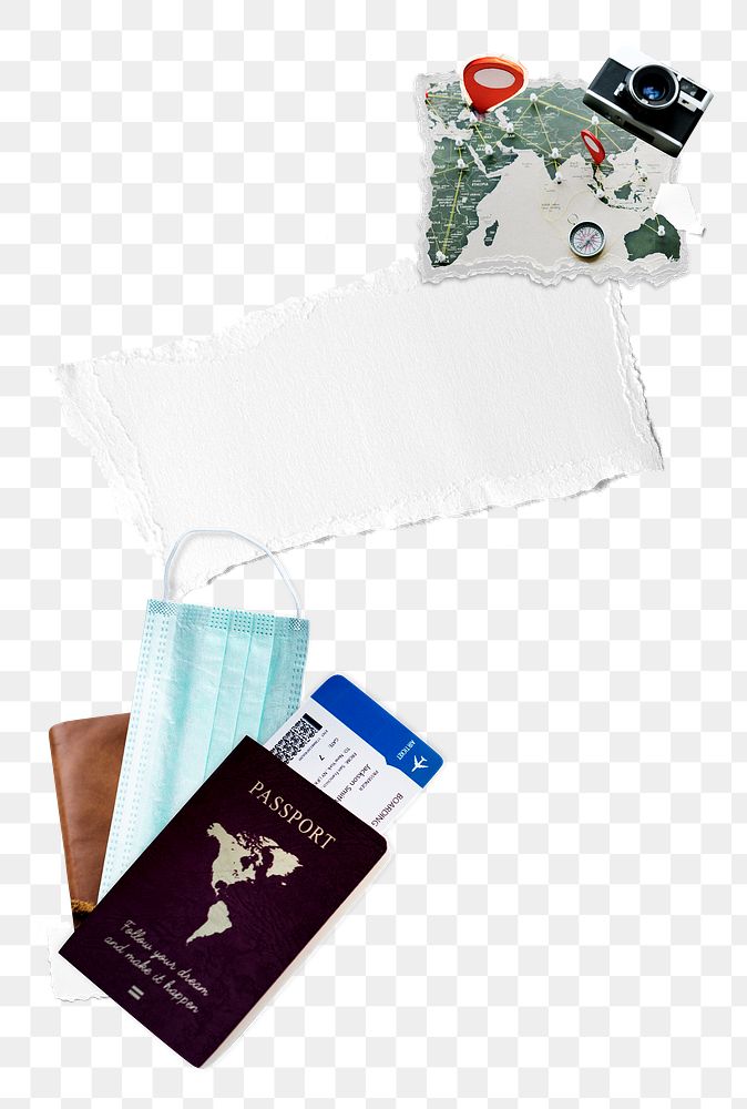 Safe traveling png after Covid 19 pandemic with blank note paper