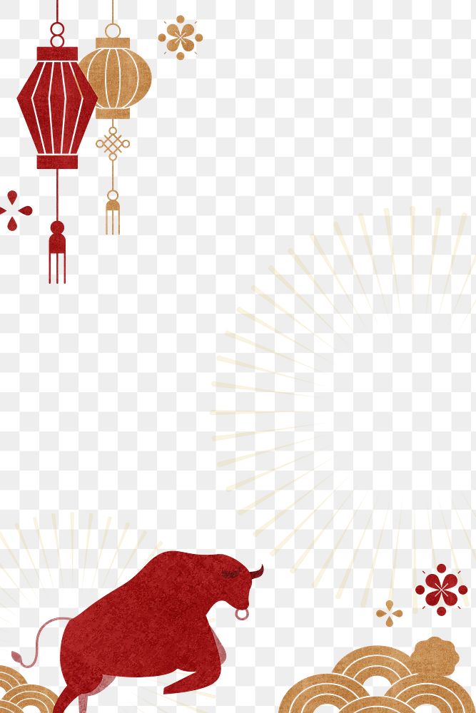 Ox pattern golden red border png for Chinese New Year