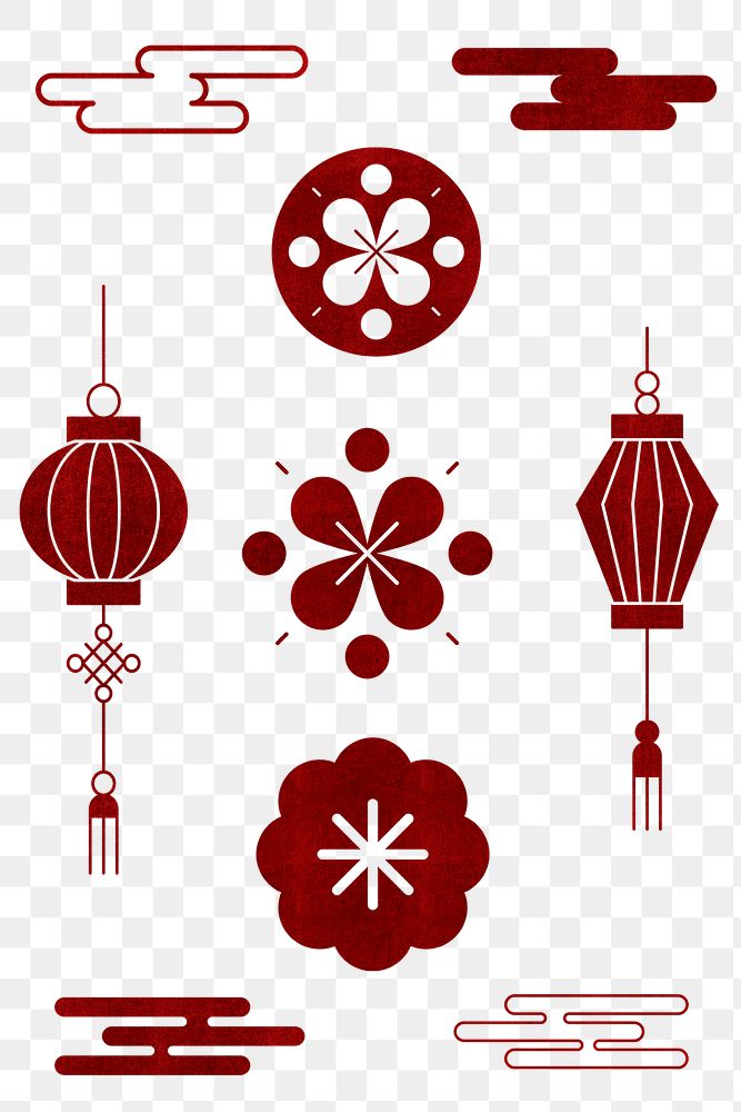 Chinese Ox Year red png design elements collection