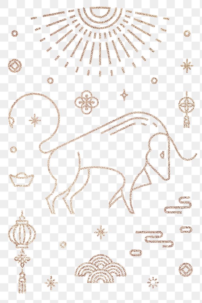 Chinese Ox Year png gold design elements collection