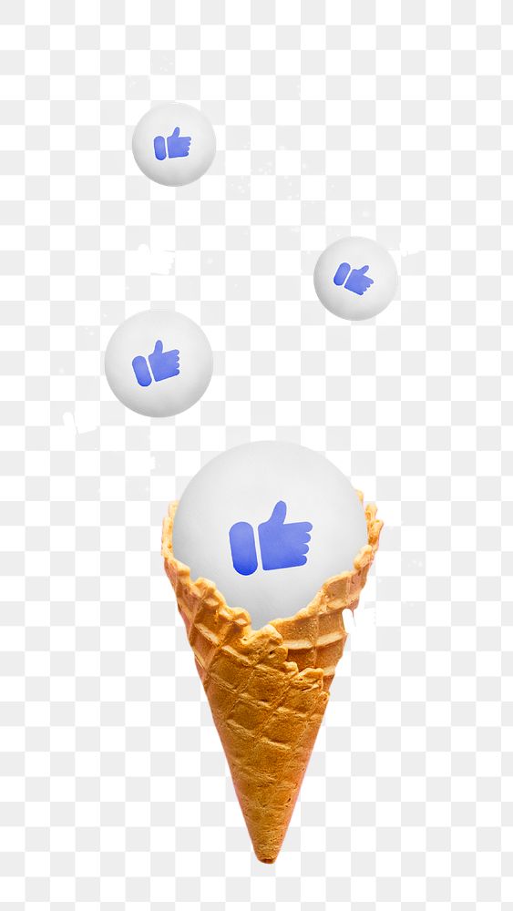 Cute like blue png social media reaction in ice-cream cone