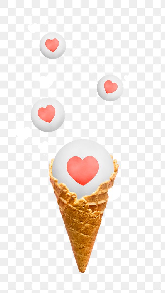 Cute love red png social media reaction in ice-cream cone