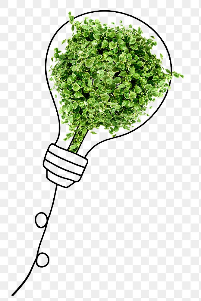 Png green energy power saving light bulb hand drawn illustration