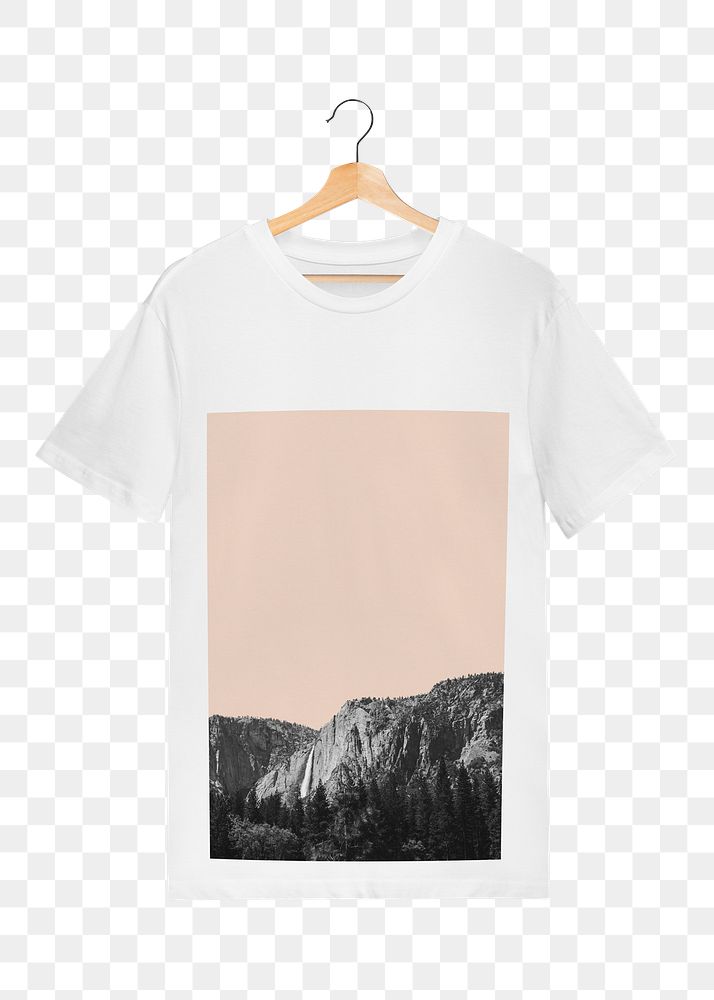 PNG tee mockup of grayscale mountain