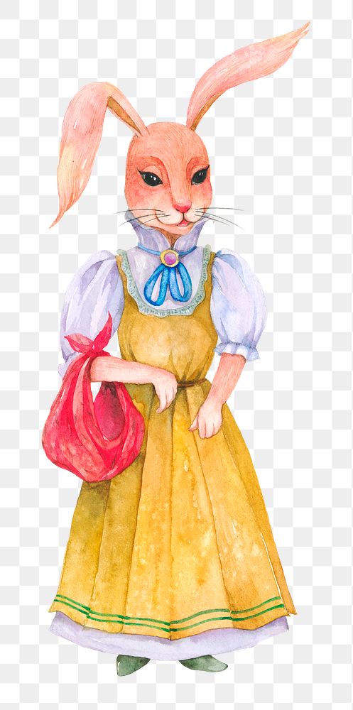 Png Easter bunny design element wearing vintage dress