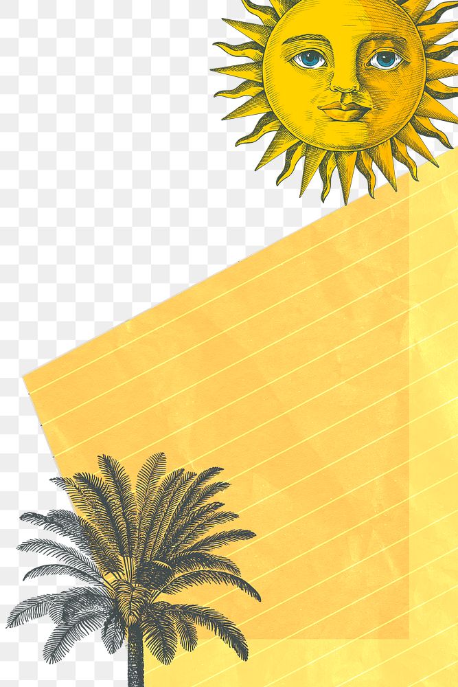 Tropical png transparent background with sun and palm tree, remixed from public domain artworks