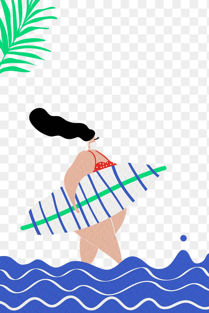 Woman png holding surfboard on transparent background