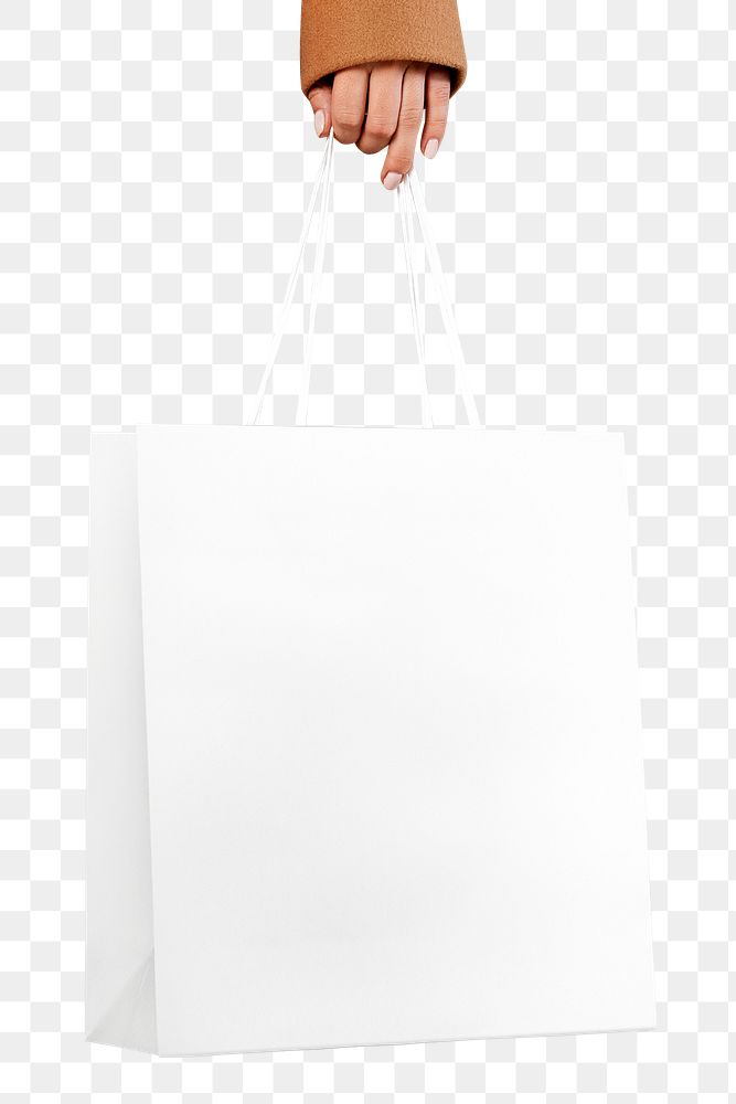 Png white paper bag mockup on transparent background