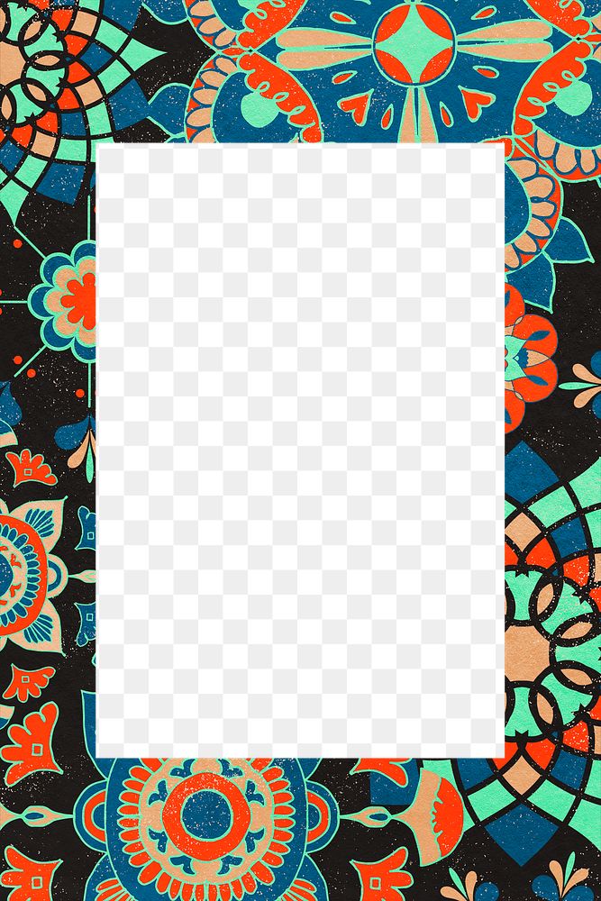 Ethnic floral frame png, remixed from public domain artworks