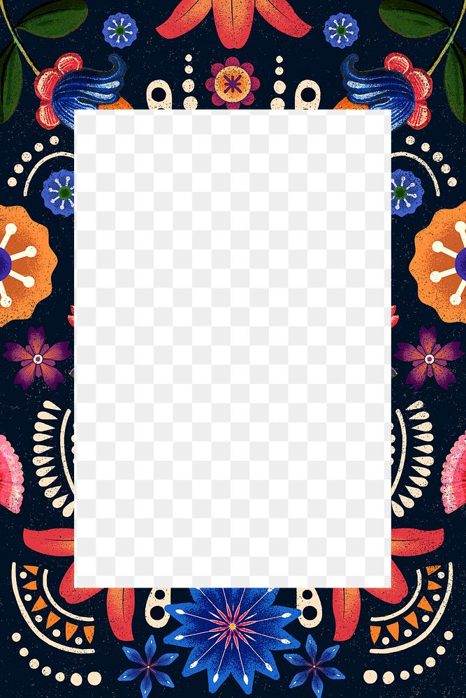 Ethnic frame png with Mexican floral pattern