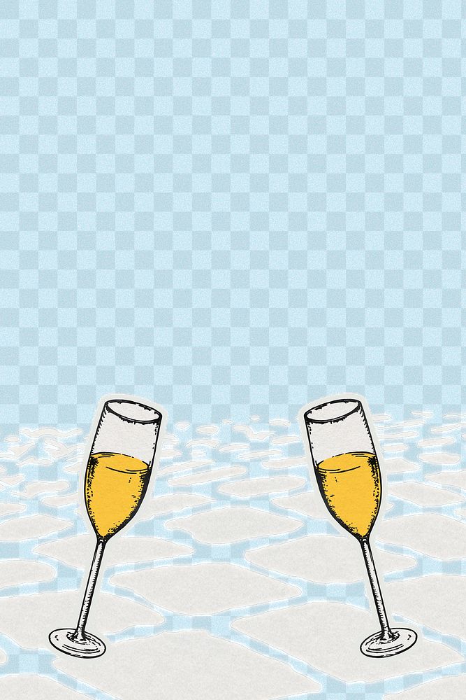Celebration png blue background with champagne glasses in vintage style
