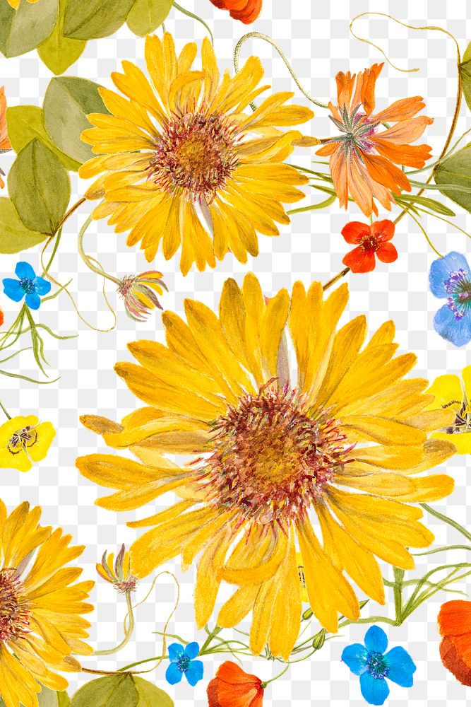 Png vintage floral pattern transparent background, remixed from public domain artworks